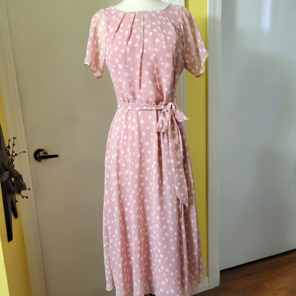 New Beautiful R & K Blush Polka-dot A line Dress size 8 - Picture 9 of 14